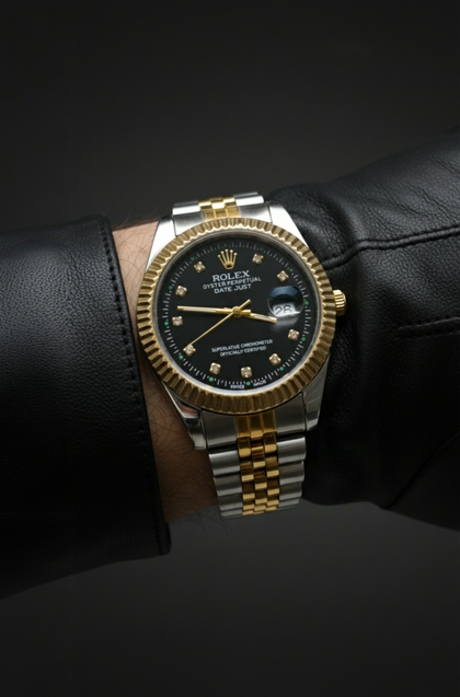 Rolex-Style AAA+ Black Dial Steel Watch – Master Lock + Date Display