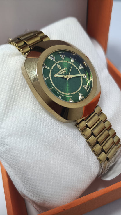 Luxury Gold Green Dial Crystal Time Men’s Watch" ✨⌚