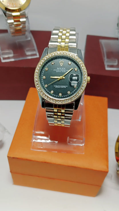 Ladies Rolex-Inspired Black Dial Watch – Master Lock & Functional Date