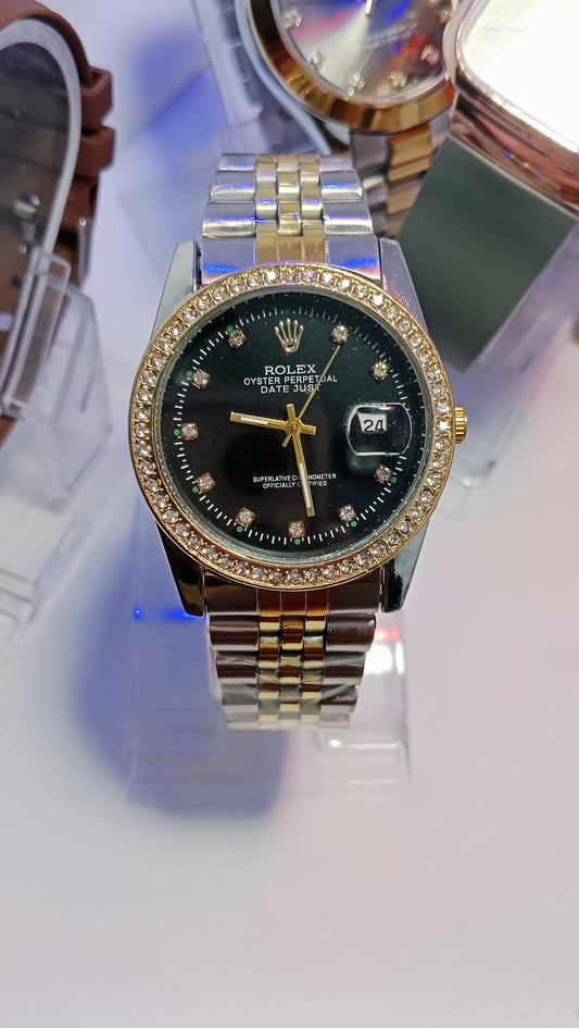 Ladies Rolex-Inspired Black Dial Watch – Master Lock & Functional Date