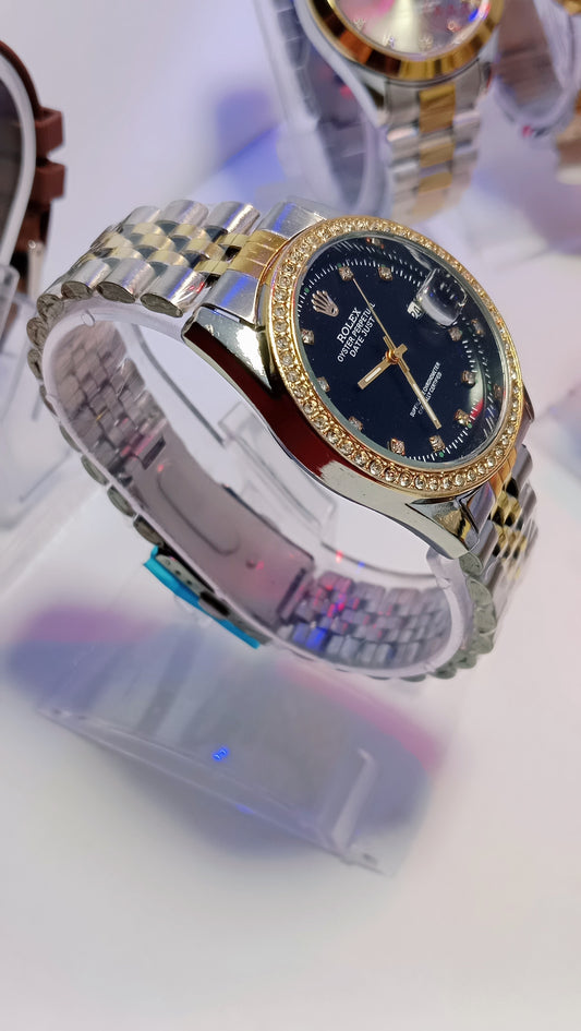 Ladies Rolex-Inspired Black Dial Watch – Master Lock & Functional Date